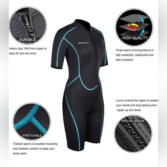Seaskin 3mm Shorty Wetsuit Womens, Diving Suit Front Zip Wetsuit Size: Small - Picture 3 of 4